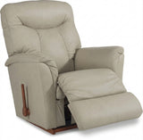 Cloud leather rocker recliner with padded arms, recline chaise and side handle
