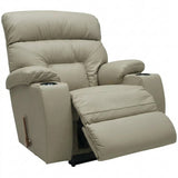 Cloud leather rocker recliner with armrest cupholders and cushioned reclining footrest