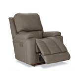 GREYSON full leather power rocker recliner in mushroom brown, button control and wide arms