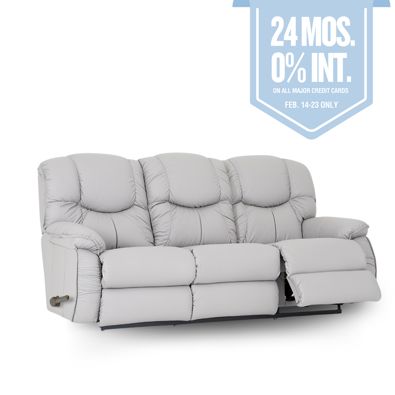 DREAMTIME Full Leather Motion Reclining Sofa with Drop Down Table