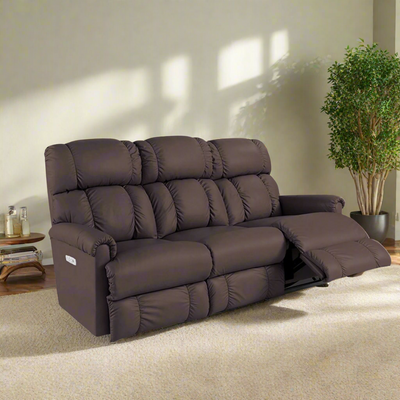 PINNACLE Full Leather Power Recline XRW Full Reclining Sofa with Drop Down Table