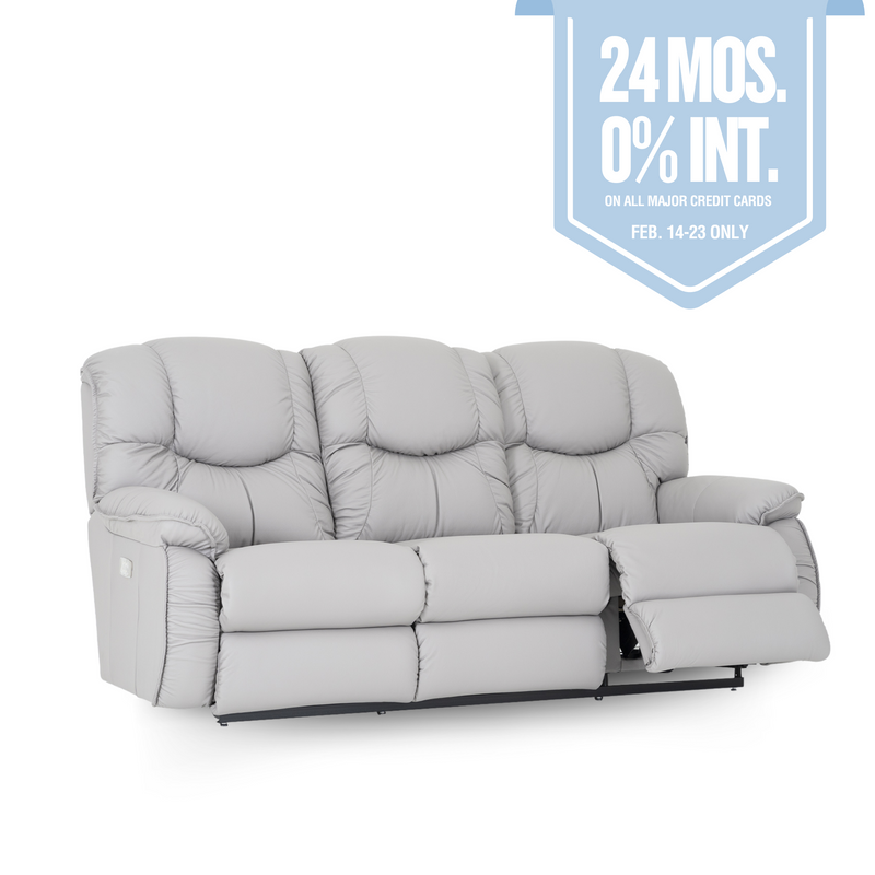 DREAMTIME Full Leather Power Recline XRW Full Reclining Sofa with Drop Down Table