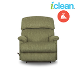 Olive green fabric rocker recliner chair with rounded arms and headrest