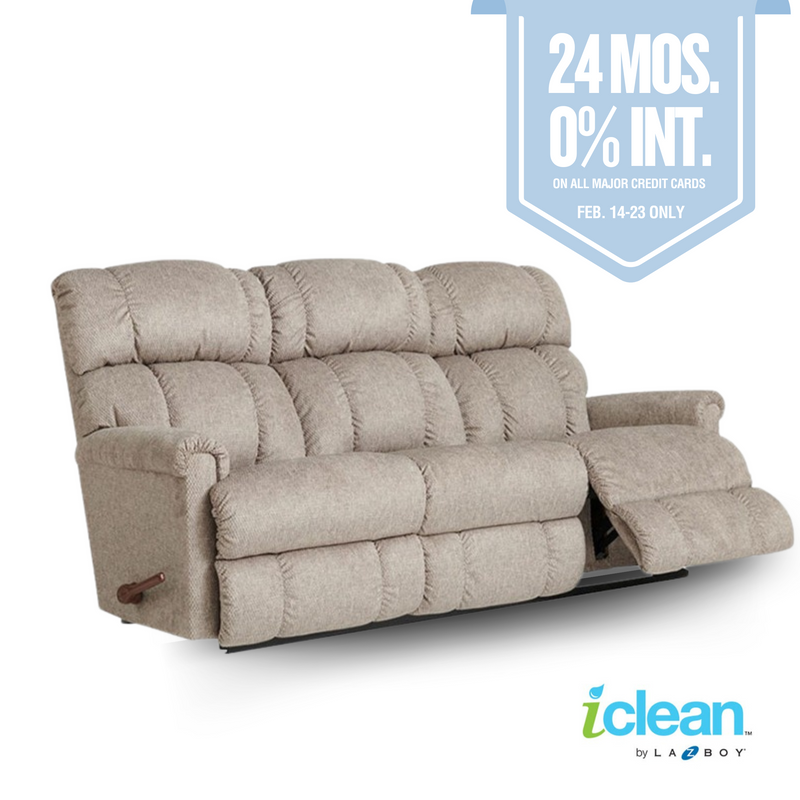 PINNACLE iClean Fabric Motion Reclining Sofa with Drop Down Table