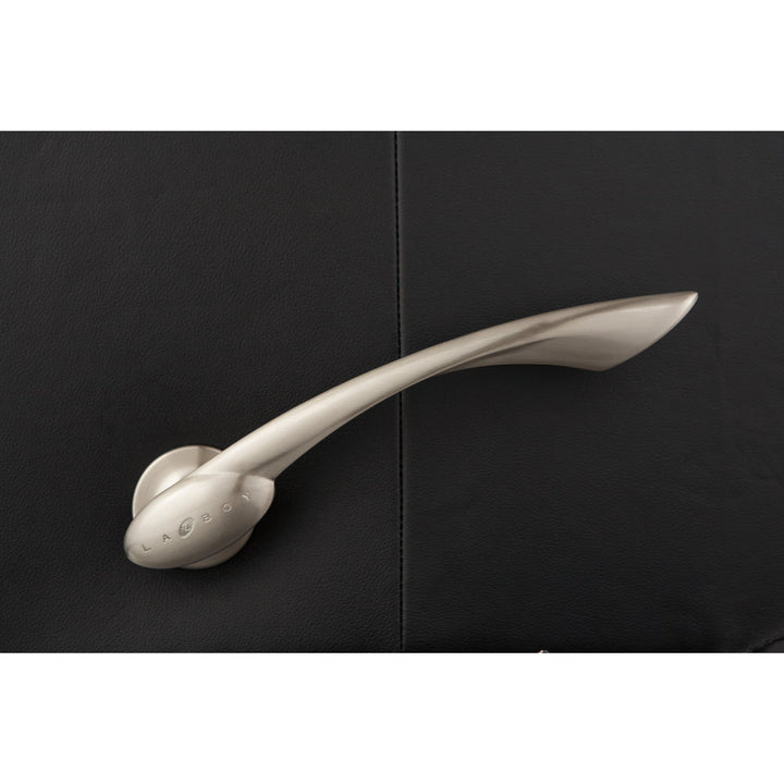 Left arc metal door handle with cream lever and round brushed metal mounting plate