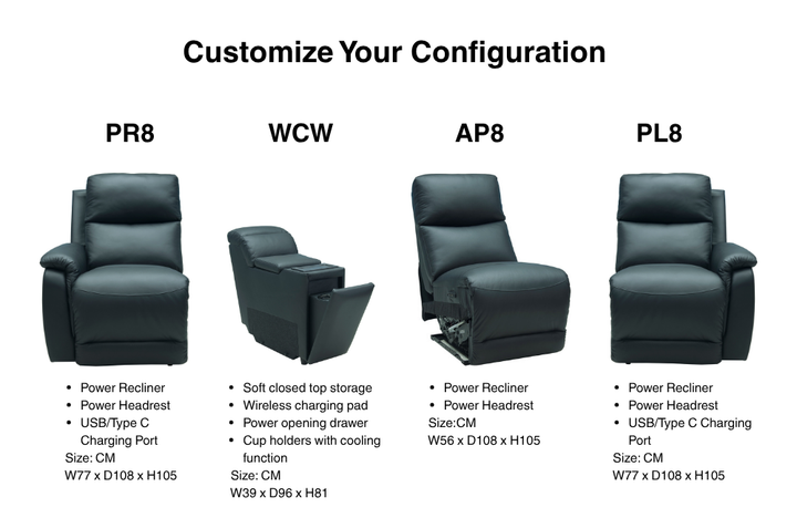 Boston Full Leather Power Recline Home Theater