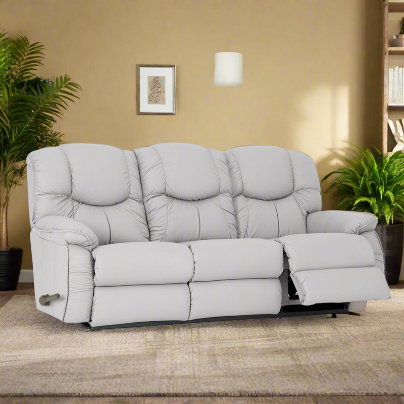 DREAMTIME Full Leather Motion Reclining Sofa with Drop Down Table