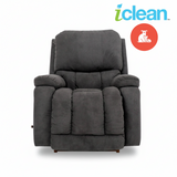 Charcoal grey rocker recliner chair with tufted seat and padded arms
