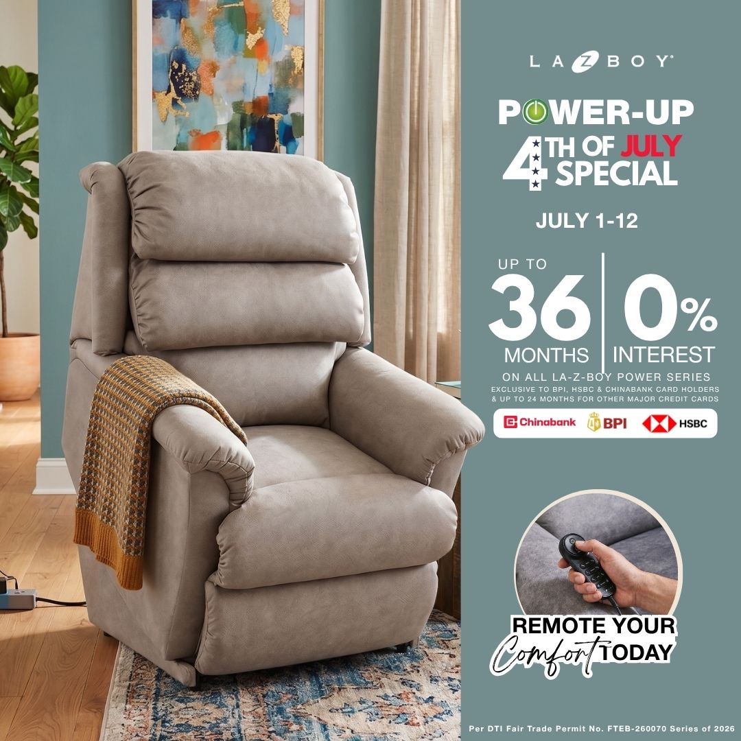 La-Z-Boy recliner chair with promotional text for a power-up 4th of July special.