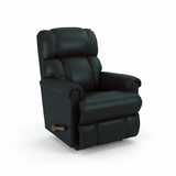 Black full leather rocker recliner with padded arms and reclining seat