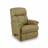 Light tan full leather rocker recliner with padded arms and reclining seat