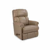 Full leather rocker recliner in tan with padded armrests and reclining seat