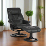 ROSLIN full leather pedestal chair with dark leather cushions and arched armrests, black base