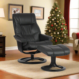 ROSLIN full leather pedestal chair with dark leather seat and reclined look, black pedestal base