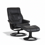 ROSLIN full leather pedestal chair with dark leather upholstery and circular black base