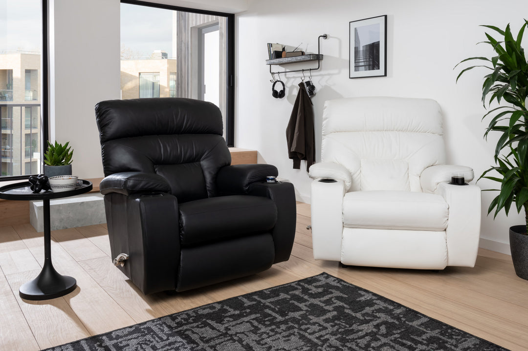 SPECTATOR Full Leather Rocker Recliner With Cupholder