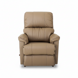 STANLEY leather rocker recliner in tan with padded arms and tall headrest