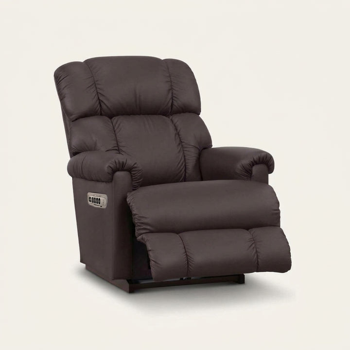 Mocca brown leather-look rocker recliner with tufted back and padded recline seat