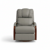 Full leather swivel recliner, light gray with padded back and recline seat