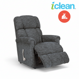 Charcoal fabric wall recliner with extended footrest and padded arms