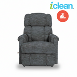 Charcoal fabric wall recliner, front view with padded back and armrests