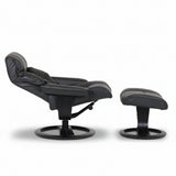 ROSLIN full leather pedestal chair with dark leather ottoman and round pedestal base