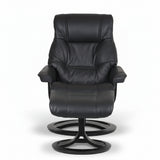 ROSLIN full leather pedestal chair in dark leather with contoured back and round base