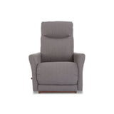 Light grey fabric rocker recliner chair facing front with wide seat