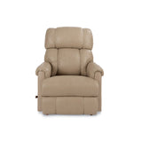 Beige full leather rocker recliner with tall back and padded headrest