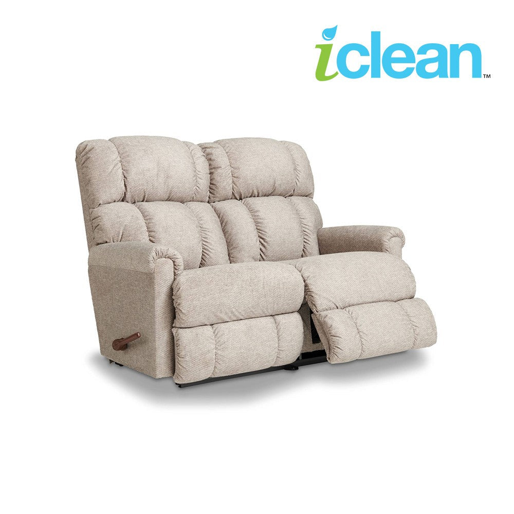 Ash fabric reclining loveseat with right-side console and padded chaise footrest