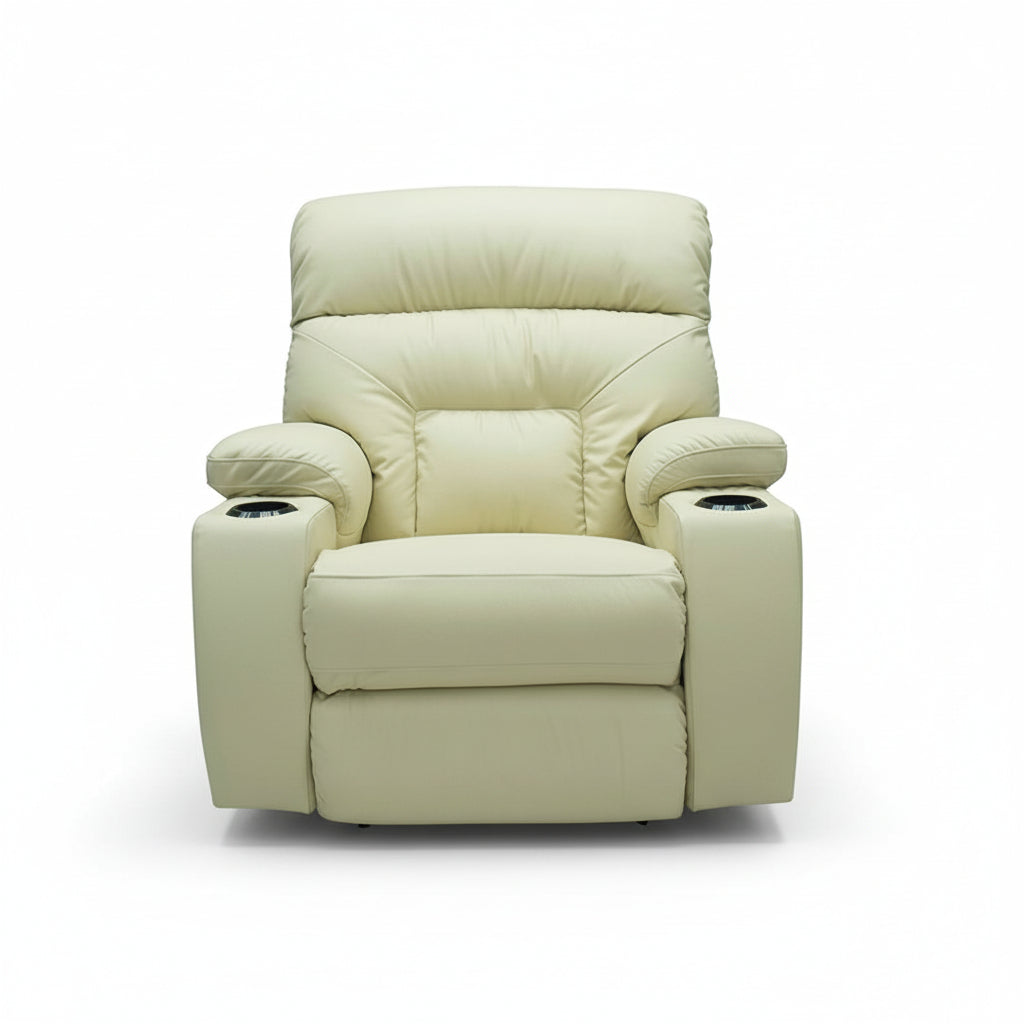 Cream-colored recliner chair on a white background