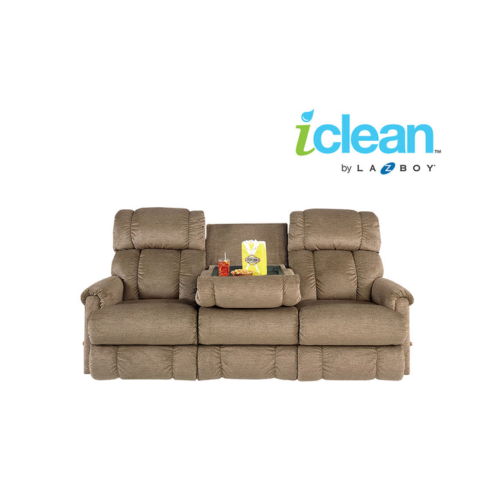 PINNACLE iClean Fabric Motion Reclining Sofa with Drop Down Table