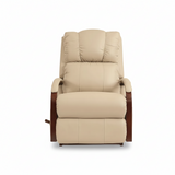 Full leather rocker recliner in light tan with wide backrest and padded armrests