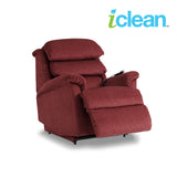 Red power lift recliner chair reclined with arm controls and extended footrest